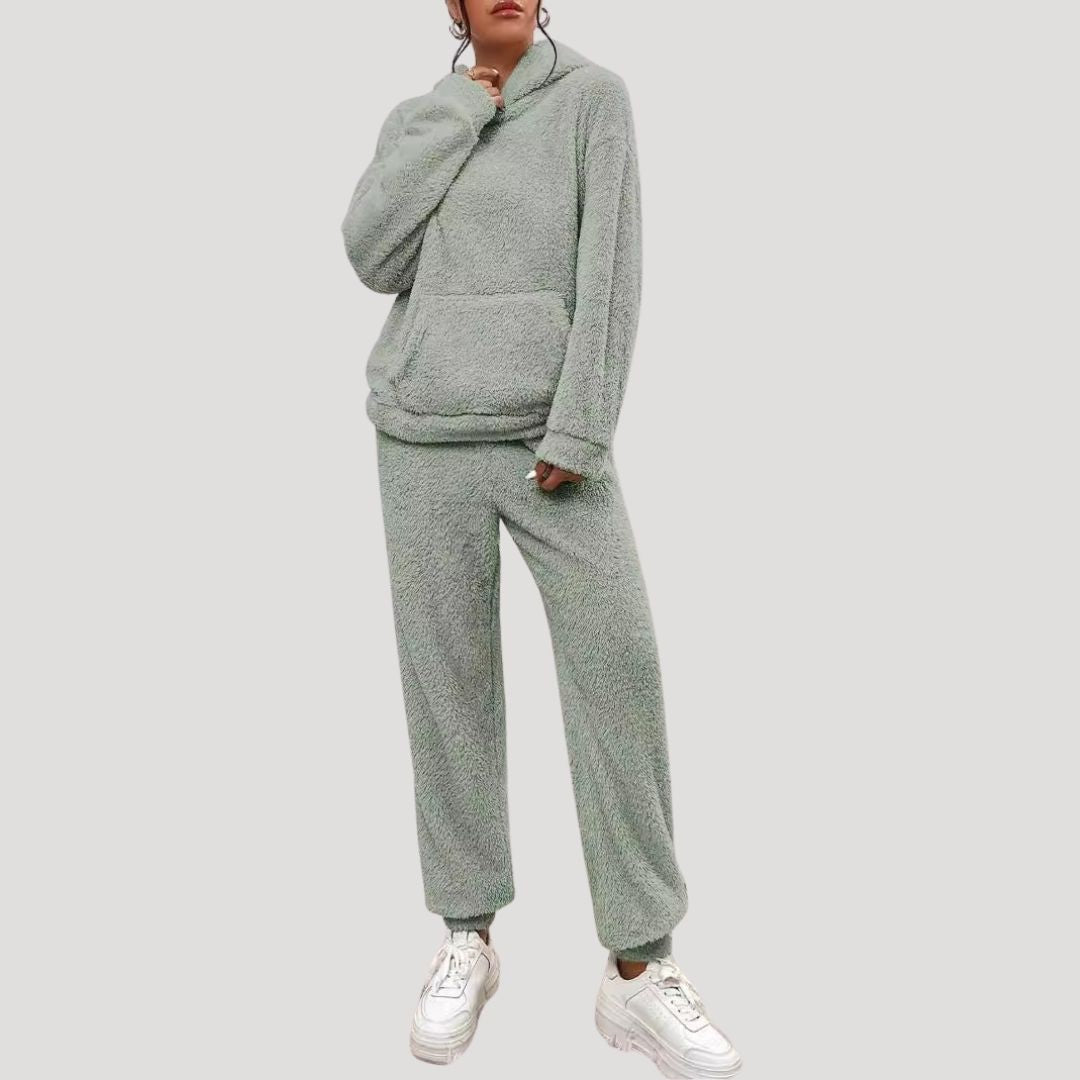 MEELANO Dame Fleece Loungewear-Sæt Hyggelig Vinterdage Med Elastik i Taljen