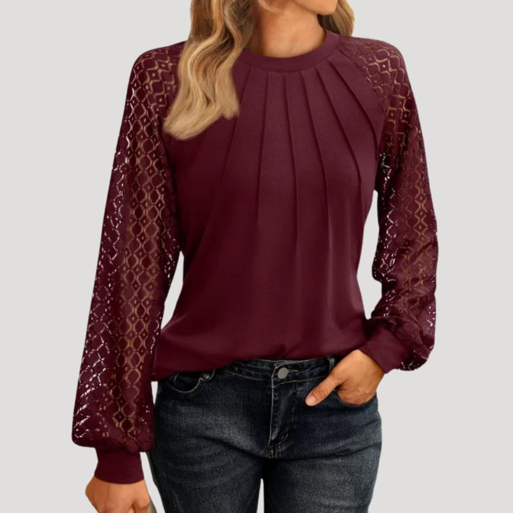 MEELANO Dame Smart Casual Top Til Kvinder Lange ærmer Afslappet Pasform Blødt Stof Bordeaux