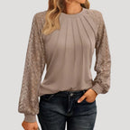 MEELANO Dame Smart Casual Top Til Kvinder Lange ærmer Afslappet Pasform Blødt Stof Brun