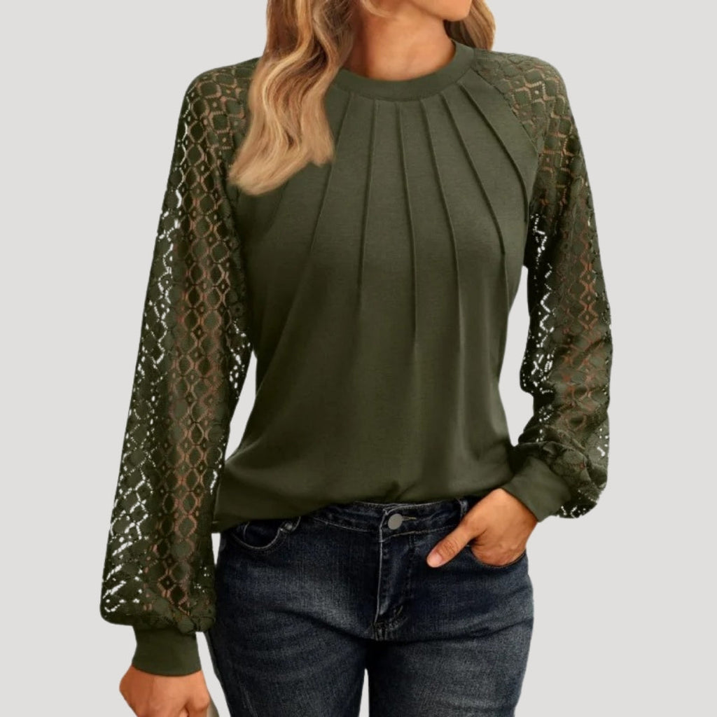 MEELANO Dame Smart Casual Top Til Kvinder Lange ærmer Afslappet Pasform Blødt Stof Armygrøn