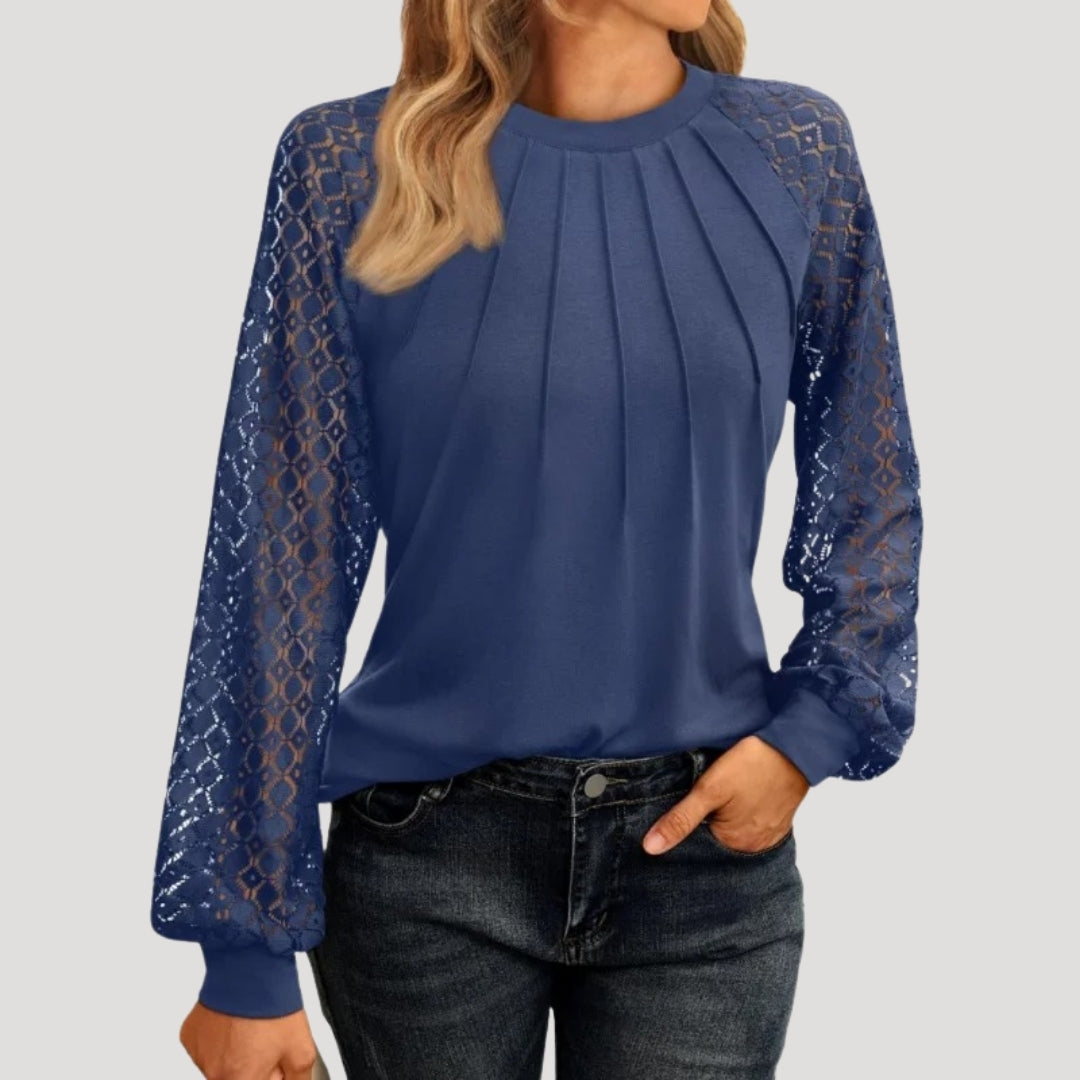 MEELANO Dame Smart Casual Top Til Kvinder Lange ærmer Afslappet Pasform Blødt Stof Blå