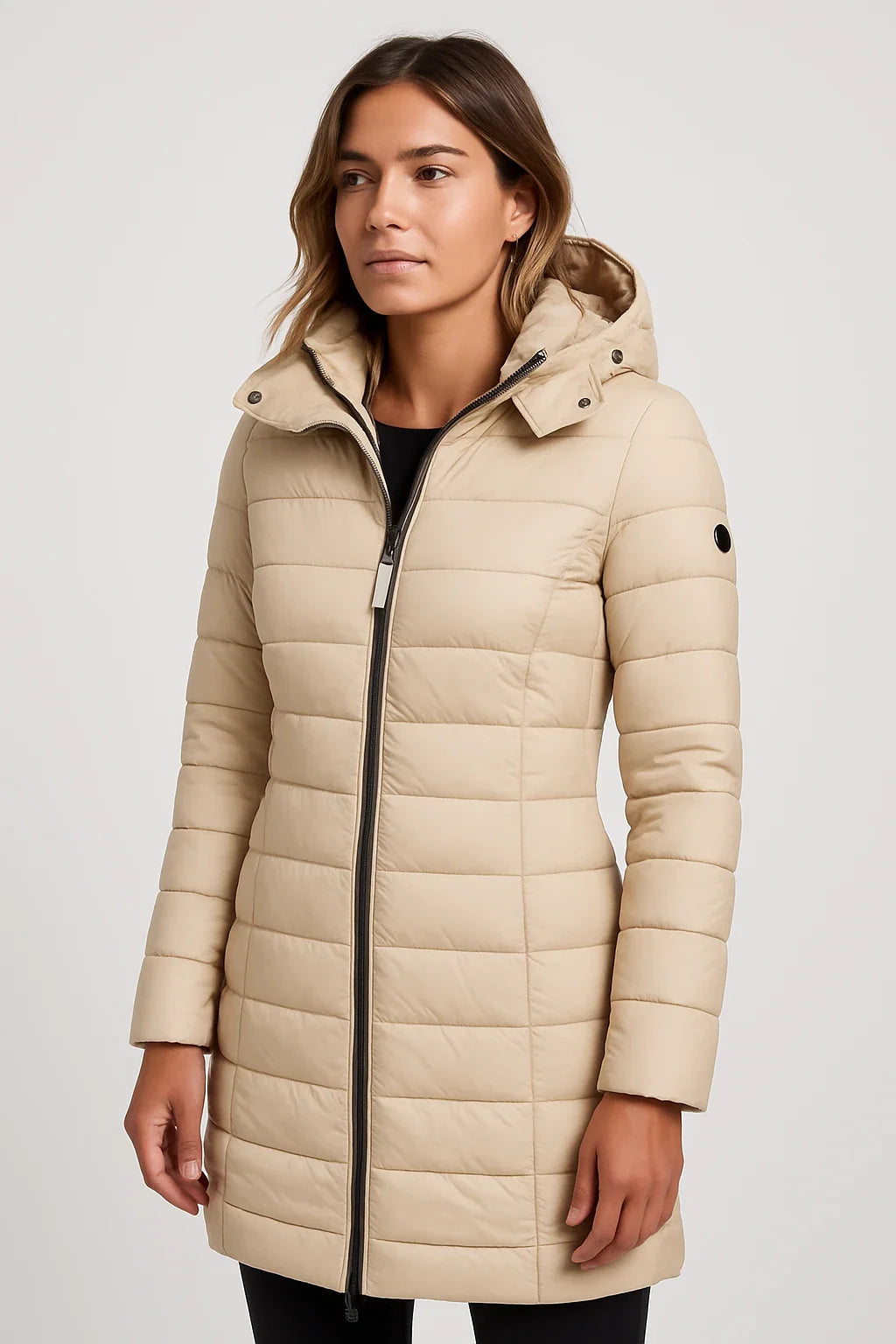 MEELANO Dame Quiltet Dynejakke Med Hætte Mellemlang Model Til Vinter Beige