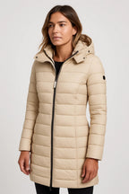 MEELANO Dame Quiltet Dynejakke Med Hætte Mellemlang Model Til Vinter Beige