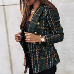 MEELANO Vena | Dame ternet blazer med knapper og reverskrave | Langærmet mørkegrøn