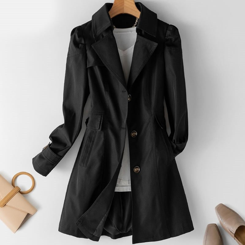 MEELANO Lang Trenchcoat til Kvinder – Klassisk Design & Knaplukning Sort