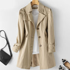 MEELANO Lang Trenchcoat til Kvinder – Klassisk Design & Knaplukning Kaki