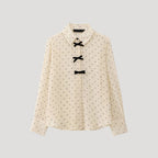 MEELANO Damebluse Med Polkaprikker Og Butterfly Langærmet Chiffonskjorte Beige