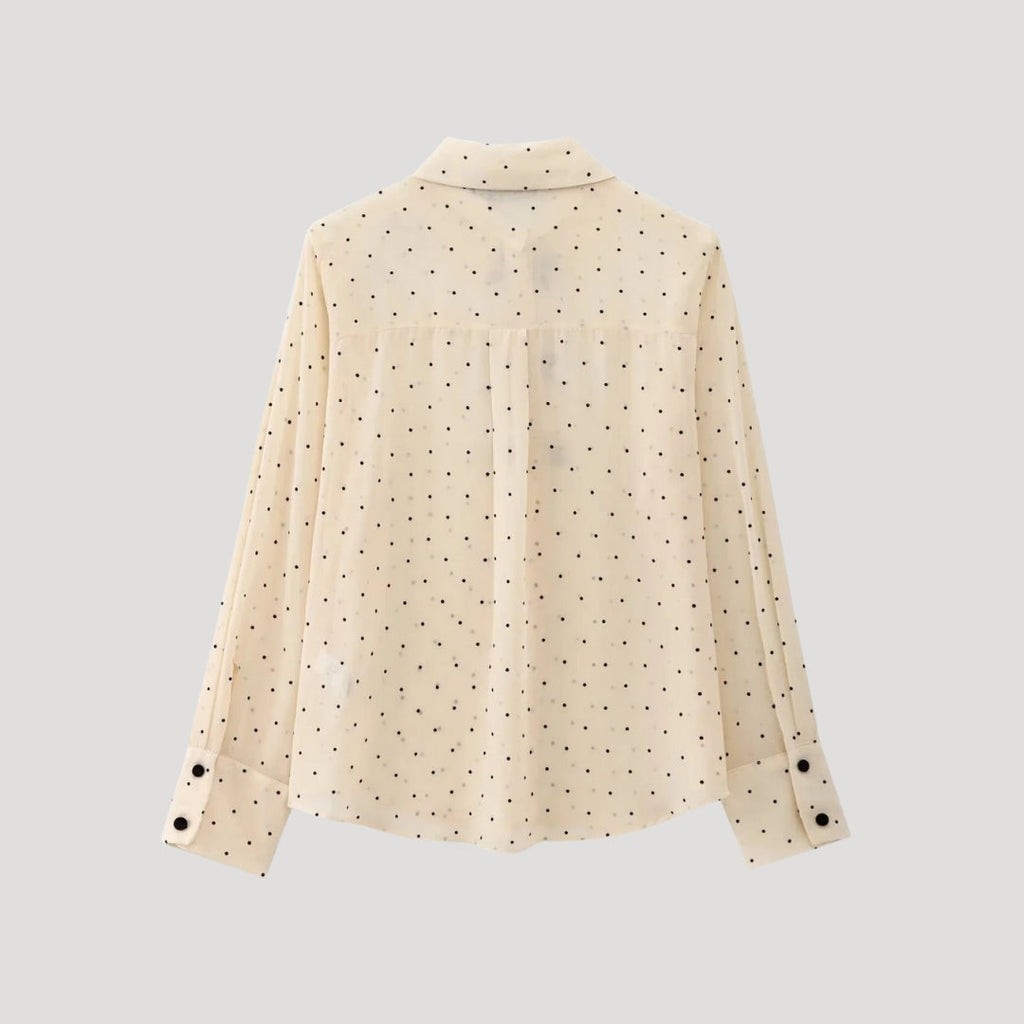 MEELANO Damebluse Med Polkaprikker Og Butterfly Langærmet Chiffonskjorte