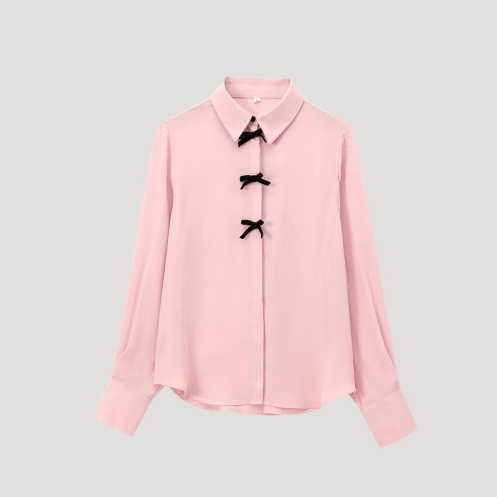 MEELANO Damebluse Med Polkaprikker Og Butterfly Langærmet Chiffonskjorte Lyserød