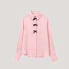MEELANO Damebluse Med Polkaprikker Og Butterfly Langærmet Chiffonskjorte Lyserød