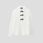MEELANO Damebluse Med Polkaprikker Og Butterfly Langærmet Chiffonskjorte Hvid