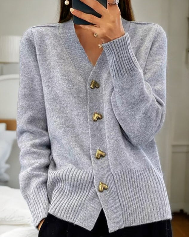 MEELANO Sephira | Dame Oversized Strikcardigan – Hjerteformede Knapper & Afslappet Pasform Grå