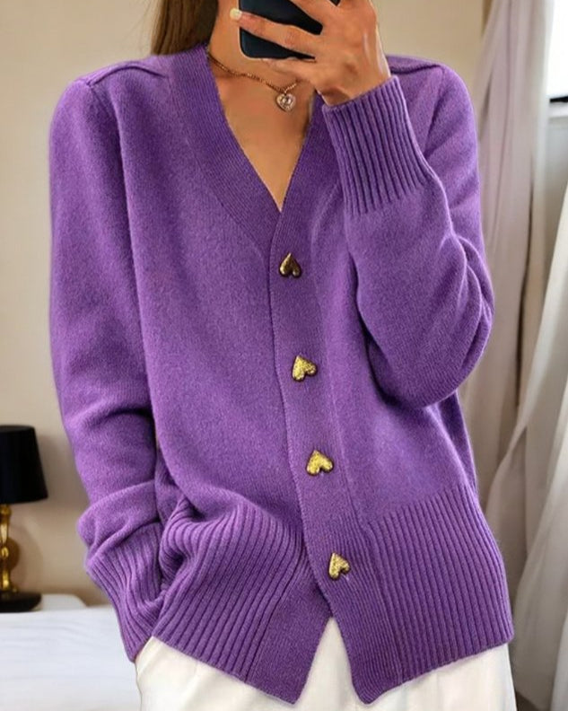 MEELANO Sephira | Dame Oversized Strikcardigan – Hjerteformede Knapper & Afslappet Pasform Violet