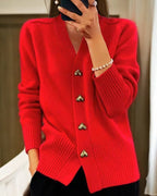 MEELANO Sephira | Dame Oversized Strikcardigan – Hjerteformede Knapper & Afslappet Pasform Rød