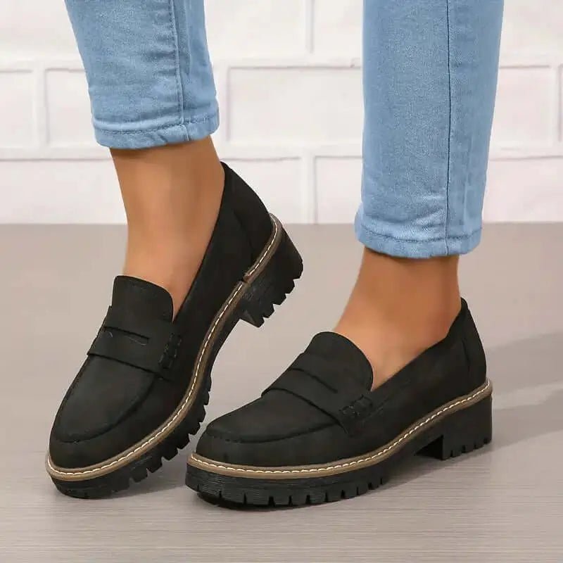 MEELANO Kvinder Danika Komfortable Chunky Loafer Sko Med Struktureret Silhuet Sort
