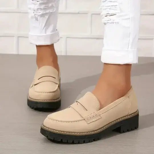 MEELANO Kvinder Danika Komfortable Chunky Loafer Sko Med Struktureret Silhuet Beige