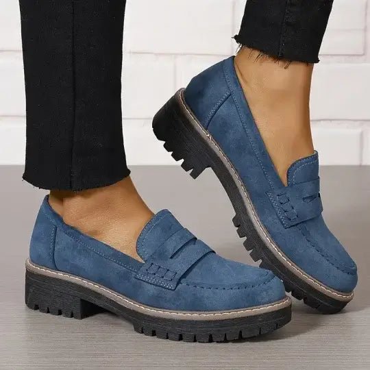 MEELANO Kvinder Danika Komfortable Chunky Loafer Sko Med Struktureret Silhuet Blå