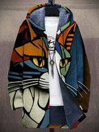 MEELANO Elegant Kunstinspireret Cardigan Dame – Farverig Strikcardigan med Mønster, Kat, Regnbue & Retro, S–4XL – Zahara Kat