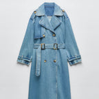 MEELANO Dame Lang Blå Trenchcoat Til Kvinder Med Bælte Til Hverdagslook Blå