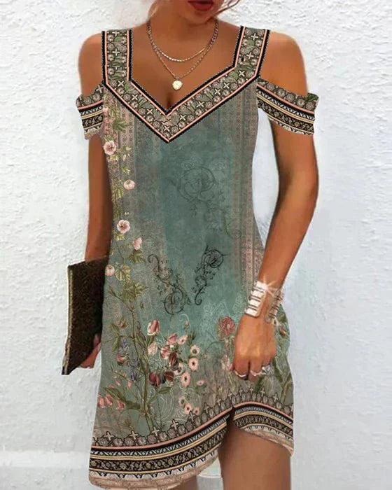 MEELANO Destiny | Off-shoulder Kjole med Blomsterprint Grøn