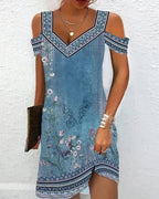 MEELANO Destiny | Off-shoulder Kjole med Blomsterprint Blå