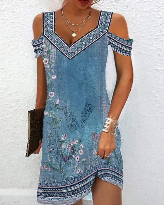 MEELANO Destiny | Off-shoulder Kjole med Blomsterprint Blå