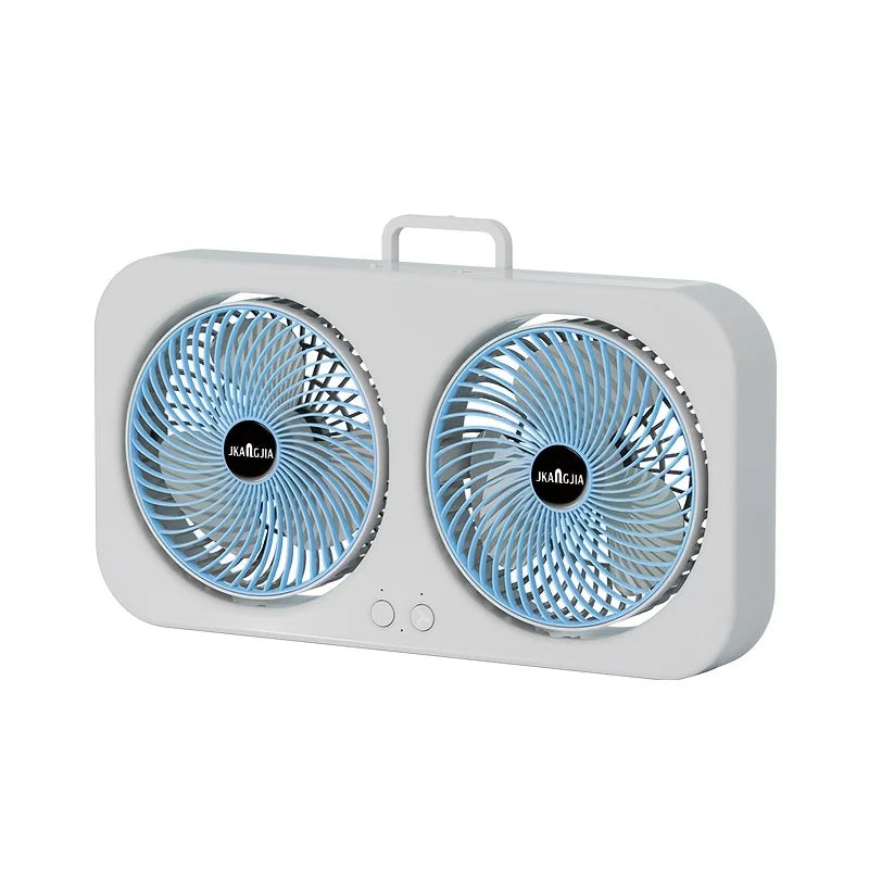 MEELANO Dobbelthoved USB-cirkulationsventilator – Dobbeltmotorisk 360° ventilator, stærk og stille luftstrøm, Type-C genopladelig til hjemmet og udendørs brug Blå