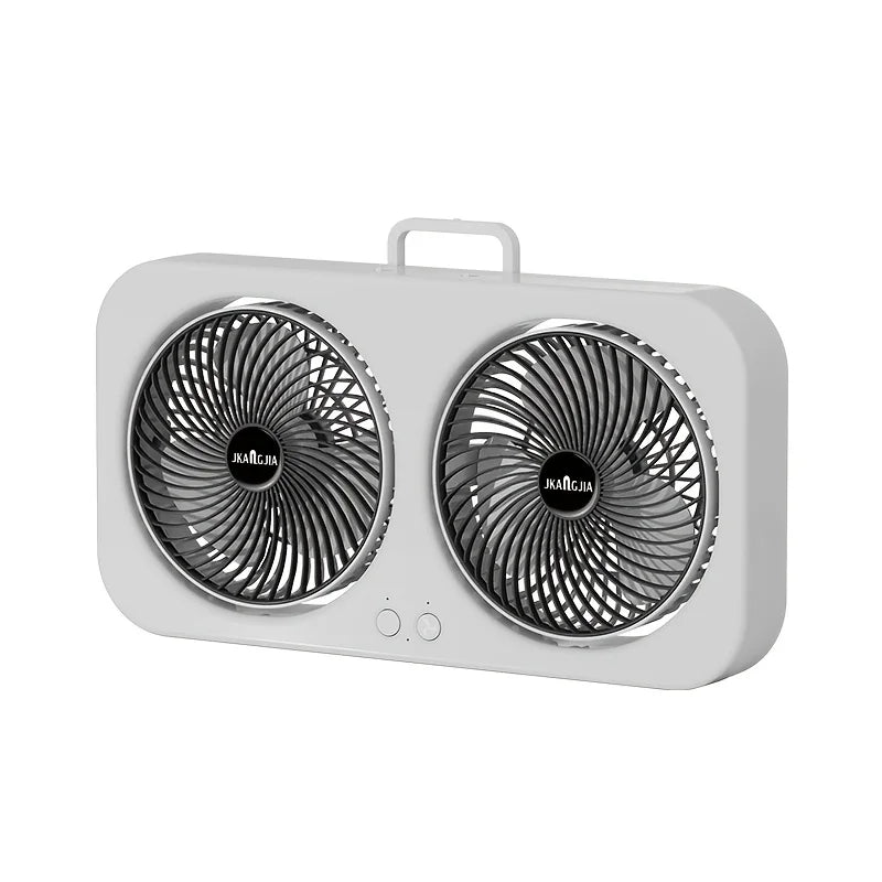 MEELANO Dobbelthoved USB-cirkulationsventilator – Dobbeltmotorisk 360° ventilator, stærk og stille luftstrøm, Type-C genopladelig til hjemmet og udendørs brug Sort