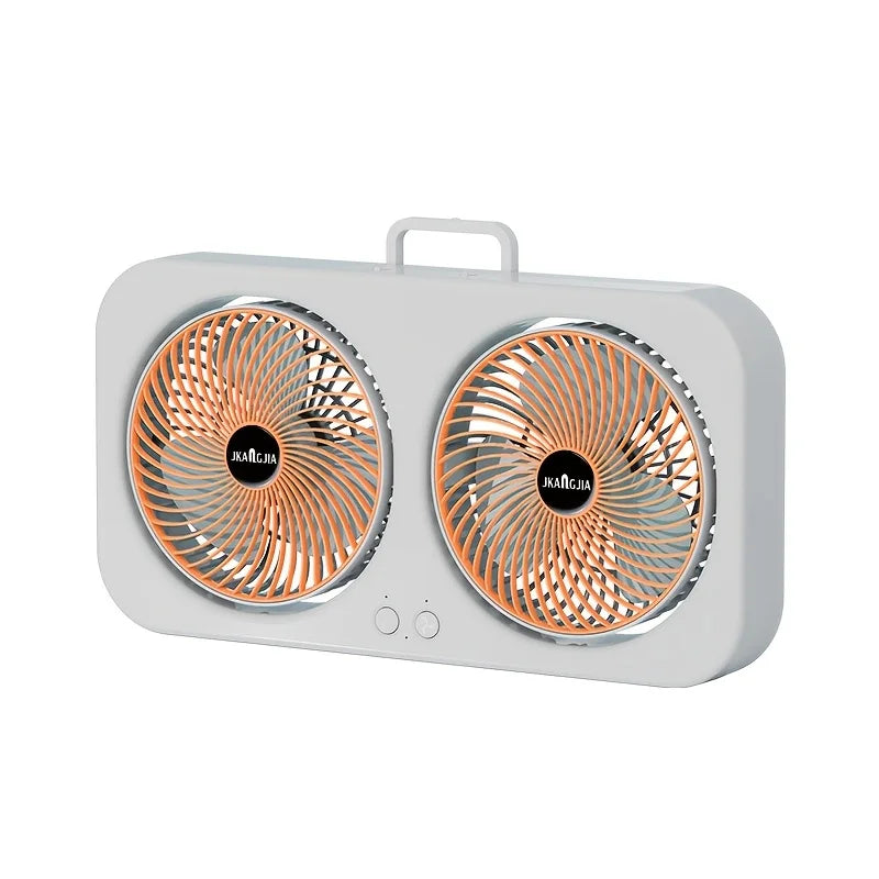 MEELANO Dobbelthoved USB-cirkulationsventilator – Dobbeltmotorisk 360° ventilator, stærk og stille luftstrøm, Type-C genopladelig til hjemmet og udendørs brug Orange