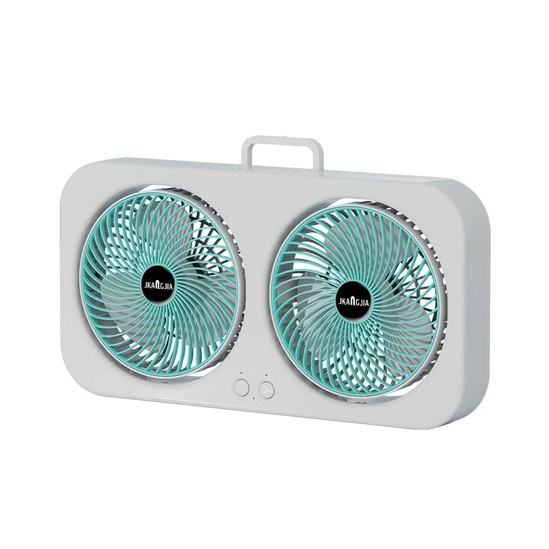 MEELANO Dobbelthoved USB-cirkulationsventilator – Dobbeltmotorisk 360° ventilator, stærk og stille luftstrøm, Type-C genopladelig til hjemmet og udendørs brug Grøn