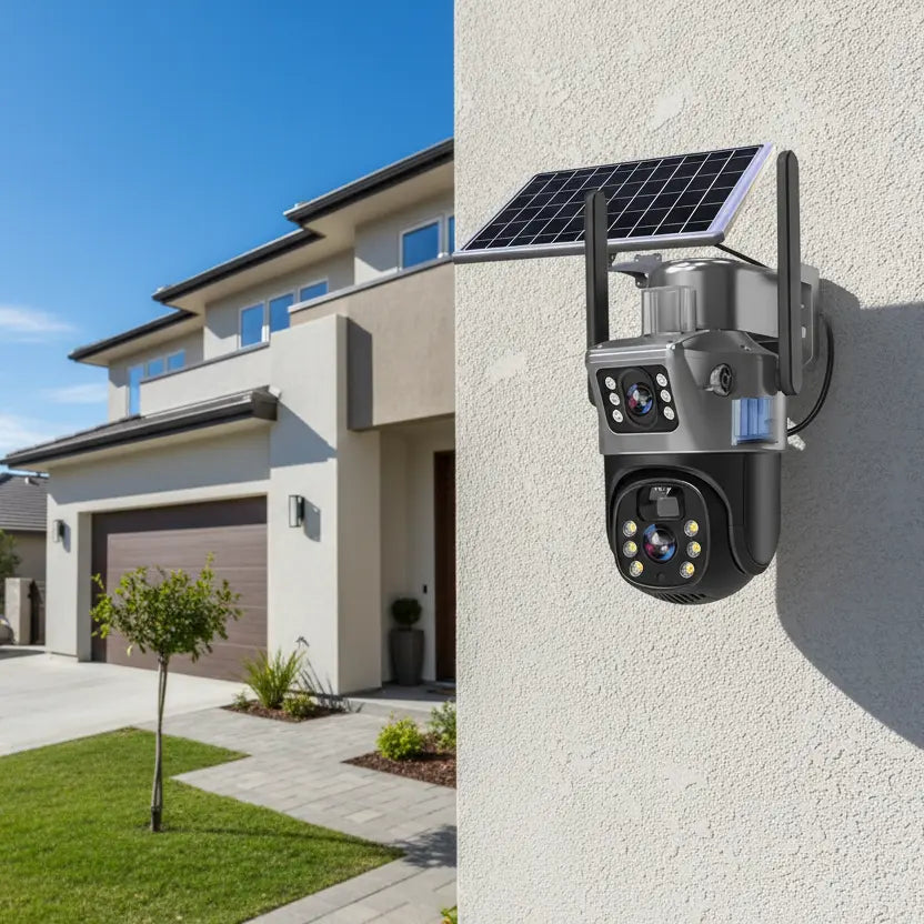 DualGuard Solar 4K Sikkerhedskamera – Trådløs Overvågning med Solpanel, 360° Visning & 10x Zoom