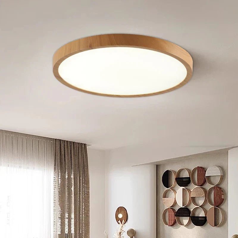 MEELANO Ultratynd, cirkulær loftslampe Dia 40cm(15.7") x H2.5cm(1") Træ
