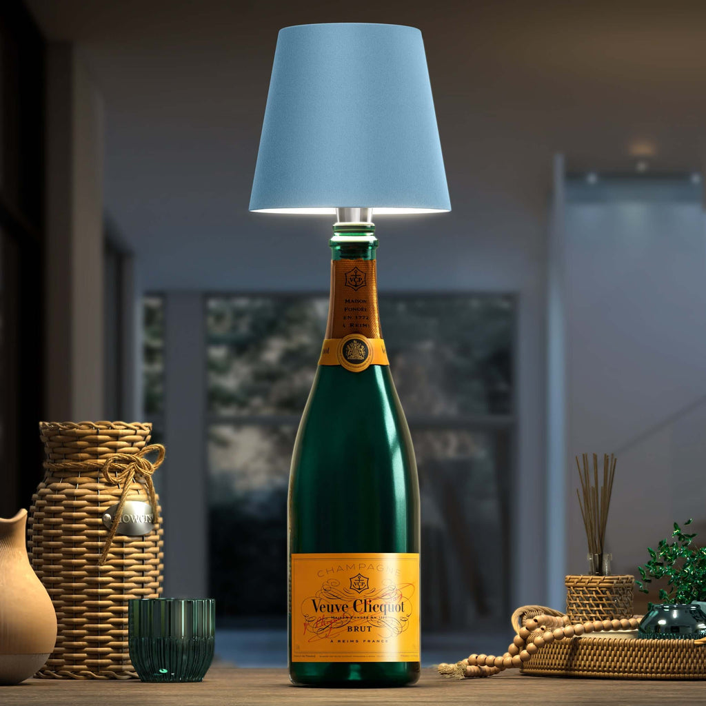 MEELANO Elegant LED Flaskelampe Til Bæredygtig Boligindretning Med Genbrugte Flasker Blå