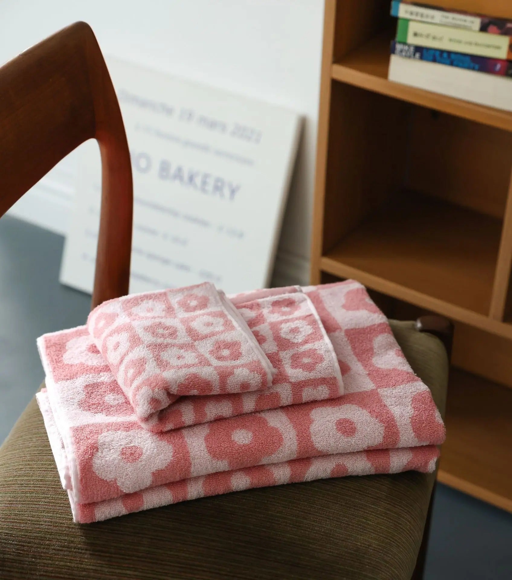 MEELANO Elegant Badhandklæde Sæt i Polyester og Bomuld til Badeværelse Kirsebærrosa