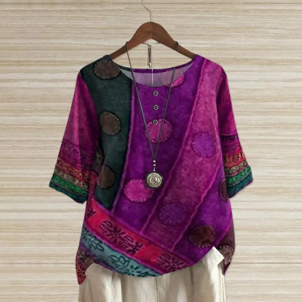 MEELANO Pamelo | Elegant Top med Rund Hals Lilla