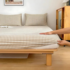 MEELANO Classic Checkerboard Stræklagen – Bomuld/Polyester med Skakmønster Beige