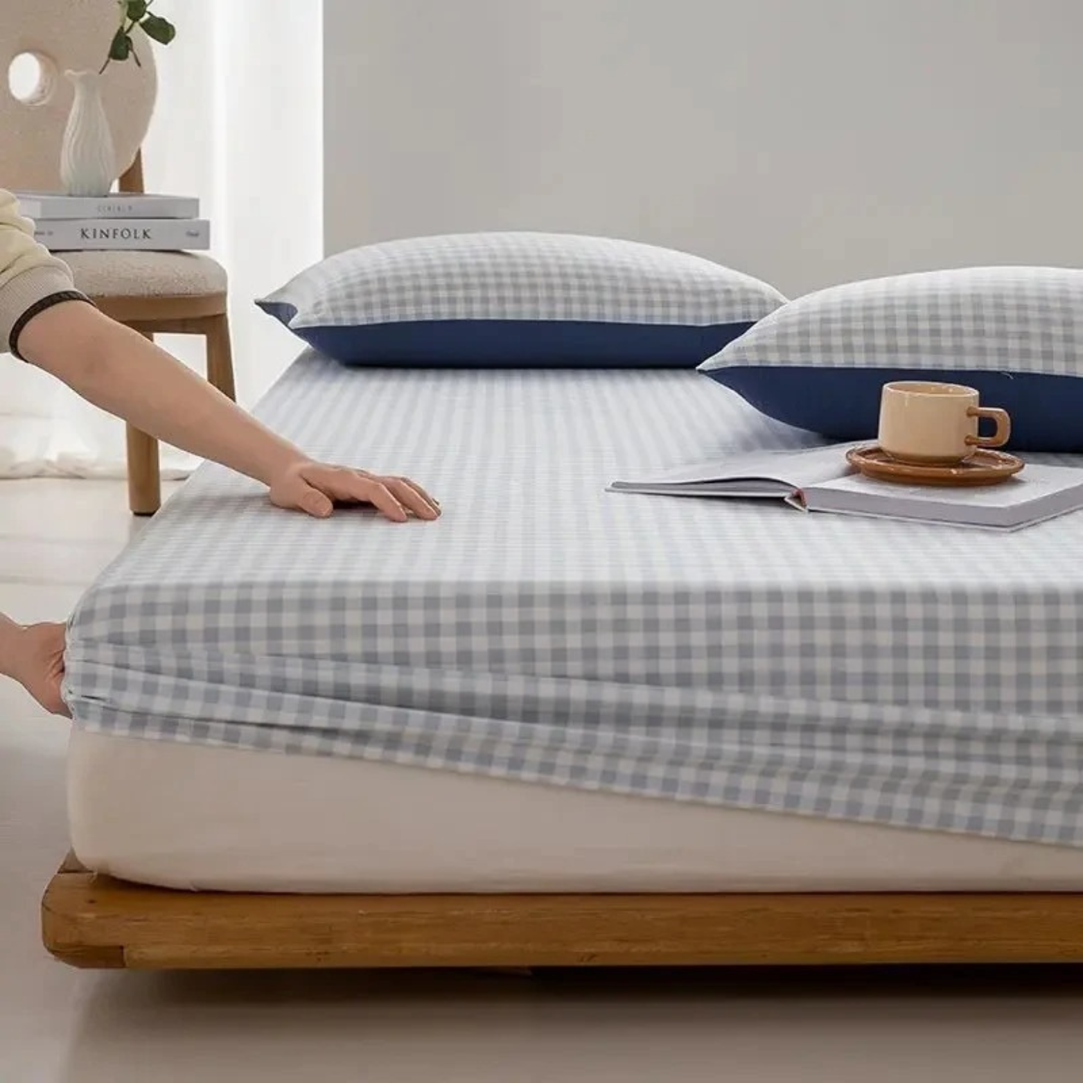 MEELANO Classic Checkerboard Stræklagen – Bomuld/Polyester med Skakmønster Mørkeblå