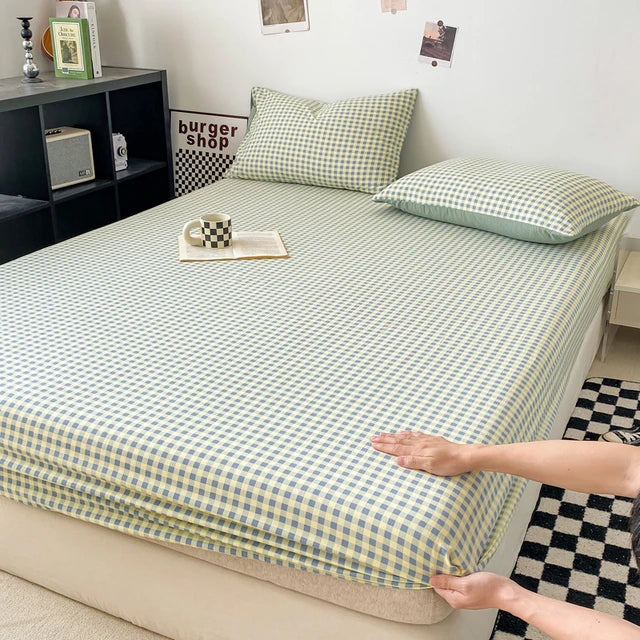 MEELANO Classic Checkerboard Stræklagen – Bomuld/Polyester med Skakmønster Blå & Gul