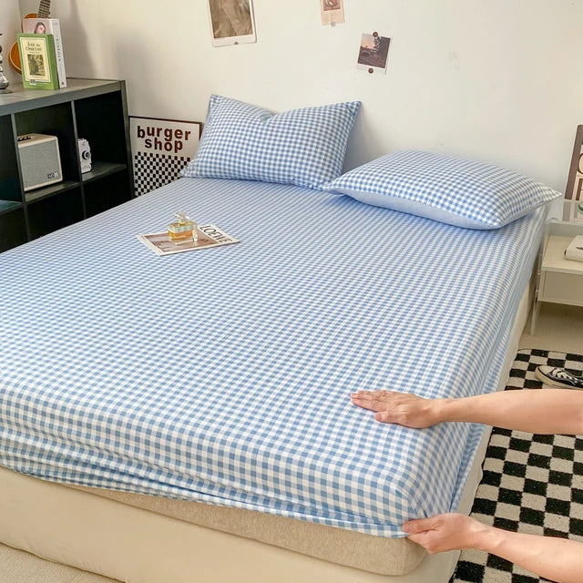 MEELANO Classic Checkerboard Stræklagen – Tætsiddende Lagen i Polyester/Bomuld