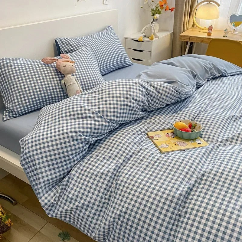 MEELANO Klassisk Skakbræt Sengetøjssæt – tidløs elegance til dit soveværelse Blå