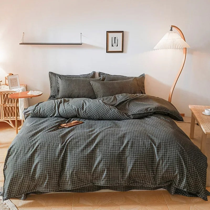 MEELANO Klassisk Skakbræt Sengetøjssæt – tidløs elegance til dit soveværelse Grå