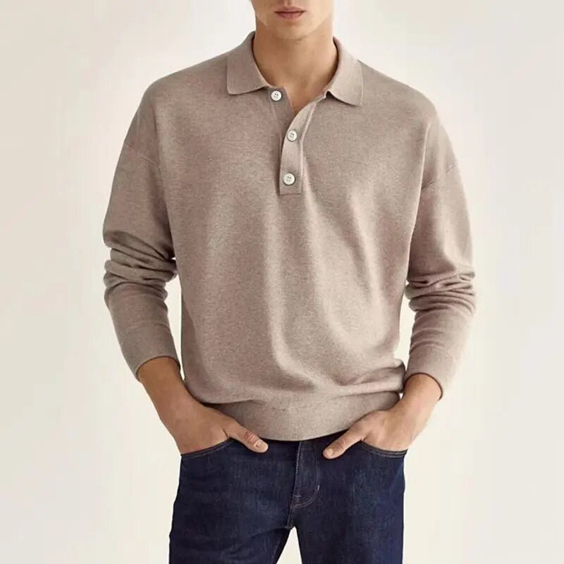 MEELANO Nouva | Herre Langærmet Poloshirt – Blød Bomuld & Klassisk Design beige