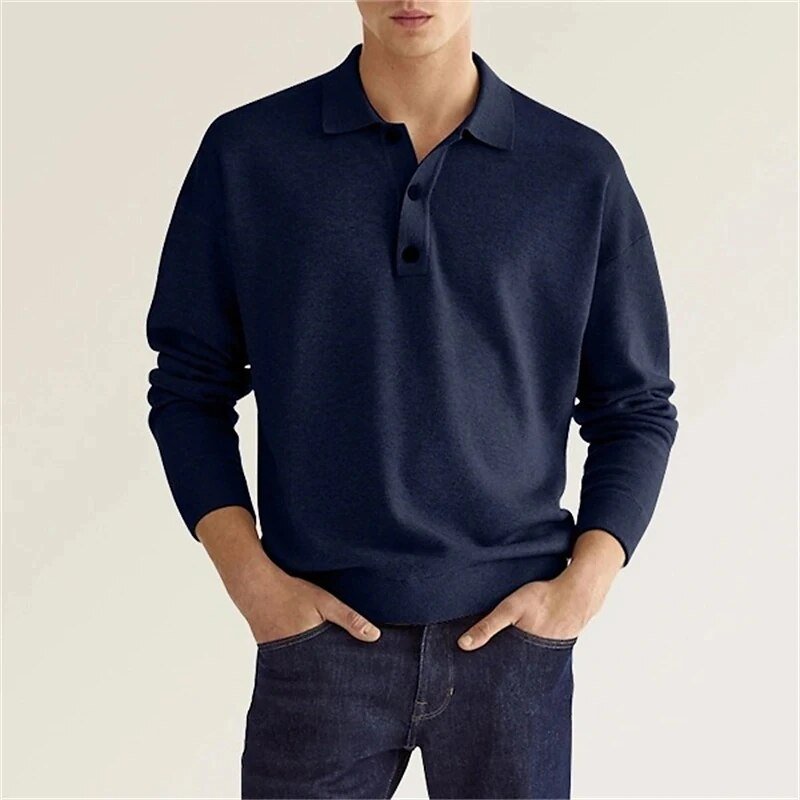 MEELANO Nouva | Herre Langærmet Poloshirt – Blød Bomuld & Klassisk Design blå