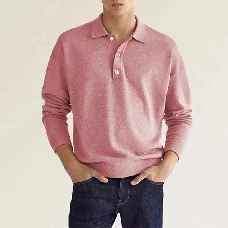 MEELANO Nouva | Herre Langærmet Poloshirt – Blød Bomuld & Klassisk Design lyserød