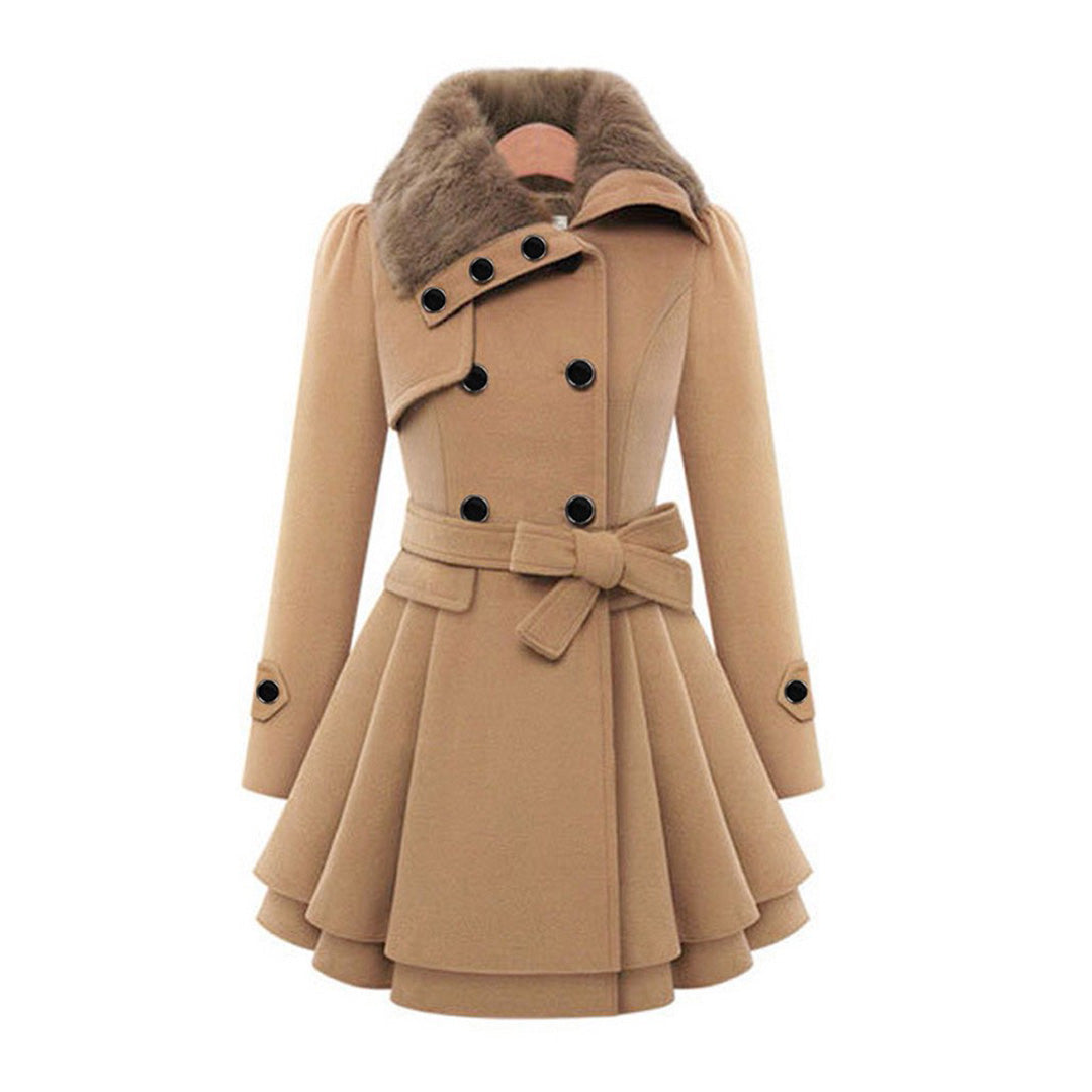 MEELANO Dame Lang Vinterfrakke - Varm og Elegant med Pelskrave Khaki
