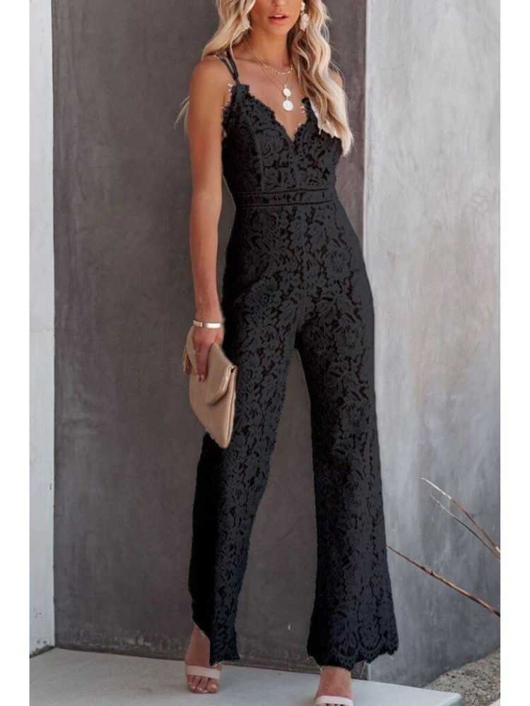 MEELANO Parsha | Moderne jumpsuit med V-hals – Skulpturel udskæring, Flydende tekstur & Urban overlegenhed sort