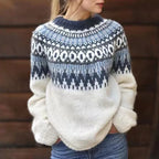 MEELANO Pernille | Dame Fair Isle Relaxed Fit Pullover Sweater Hvid