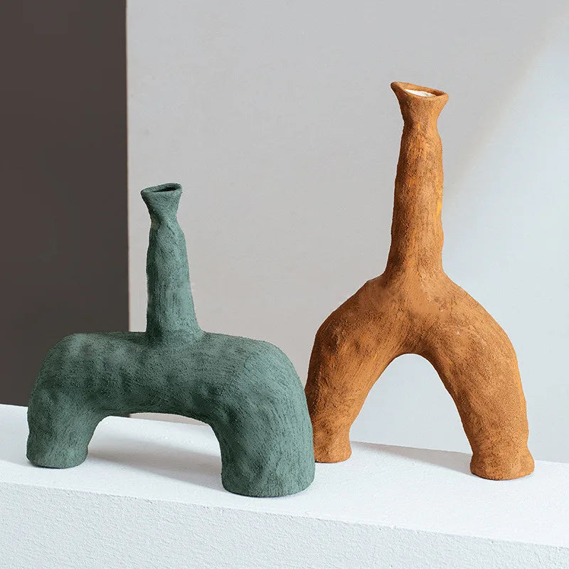 MEELANO Fayla Keramikvase Kollektion – Abstrakt Vase i Unikt Design & Naturlig Overflade Mos