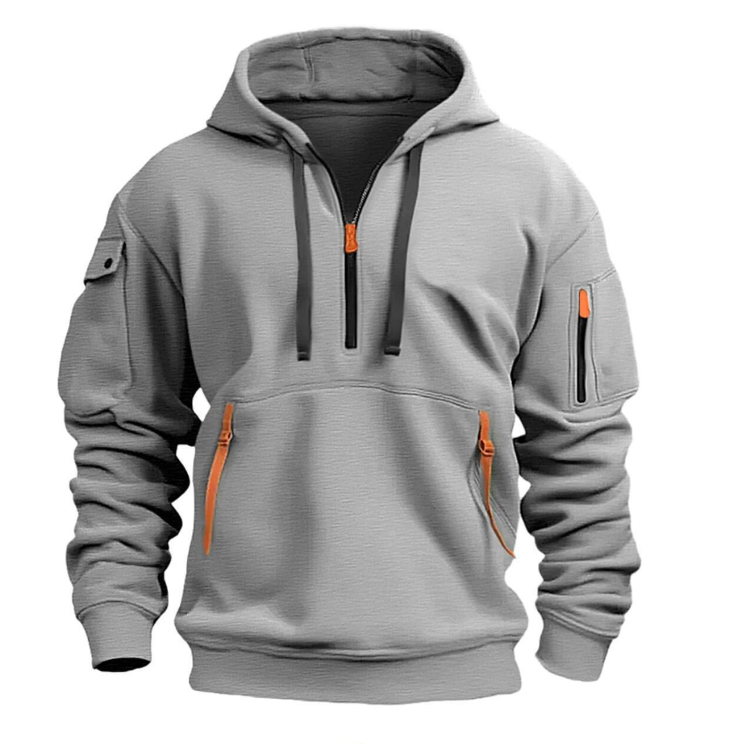 MEELANO Nisyros | Herre Fritids Hættetrøje med Lynlåslommer - Varm Sweatshirt & Zip Hoodie Lysegrå