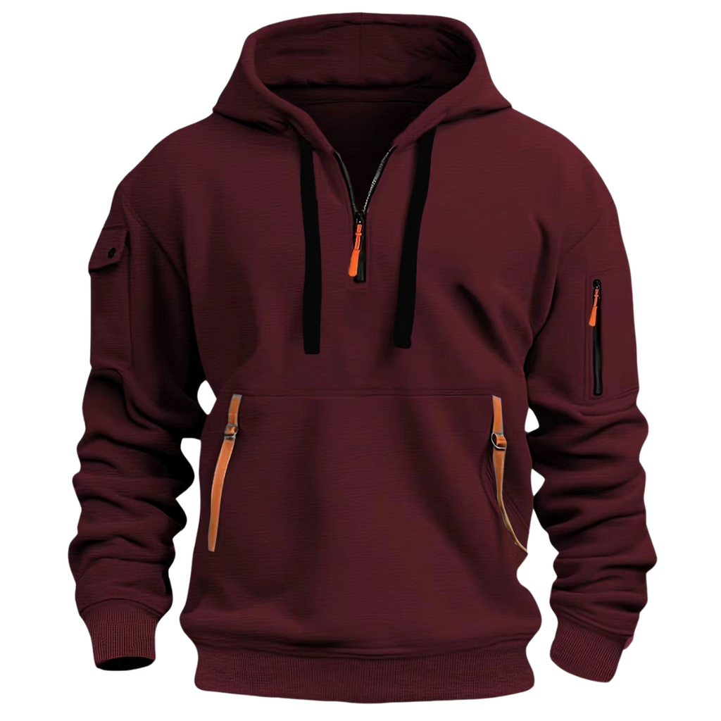 MEELANO Nisyros | Herre Fritids Hættetrøje med Lynlåslommer - Varm Sweatshirt & Zip Hoodie Rød